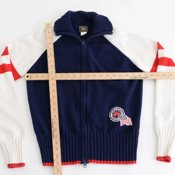 Vintage Route 66 Navy Red Knit Patriotic America 1776 100% Cotton Zip Sweater M - Picture 4 of 11